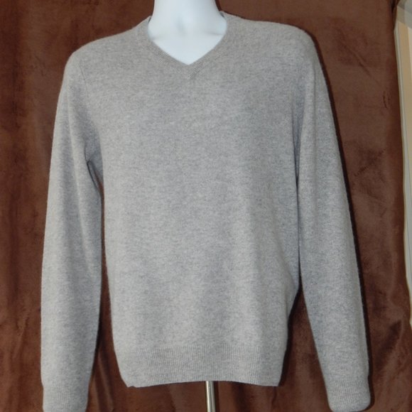 NWT Men’s PAOLO MONDO Luxury 2-PLY Cashmere V-NECK Knit Light Gray Sweater SMALL - Picture 2 of 7